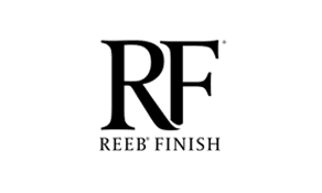 Logo of "reeb finish" featuring the initials "rf" in bold black font, with the full name underneath, all centered on a white background.