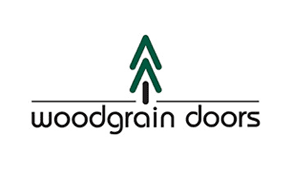 Logo of woodgrain doors featuring a stylized green tree above the text "woodgrain doors" in gray lowercase letters.