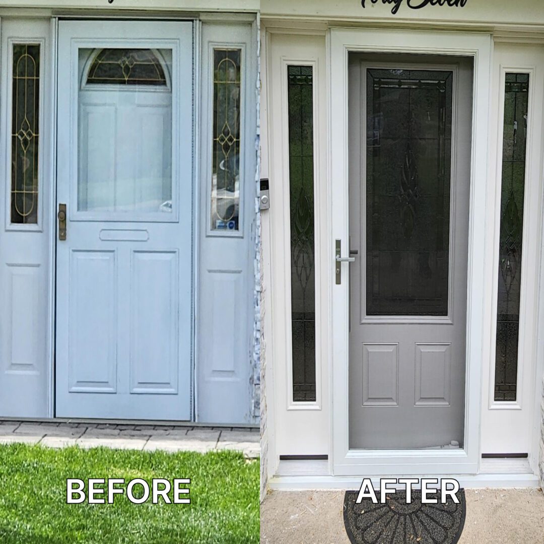 The Before and After Image of a Door in White and Gray Color