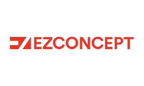 Logo of ezconcept featuring stylized red text on a white background.