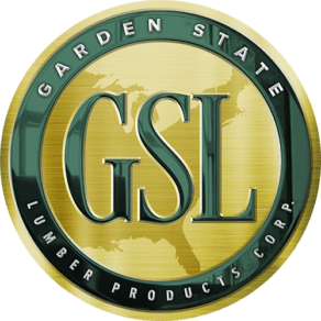 Logo of garden state lumber products corp. featuring the initials gsl in large letters with a green and gold color scheme.