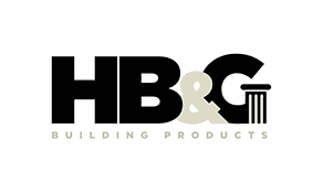 Logo of hb&g building products featuring bold lettering and a stylized column on the right.